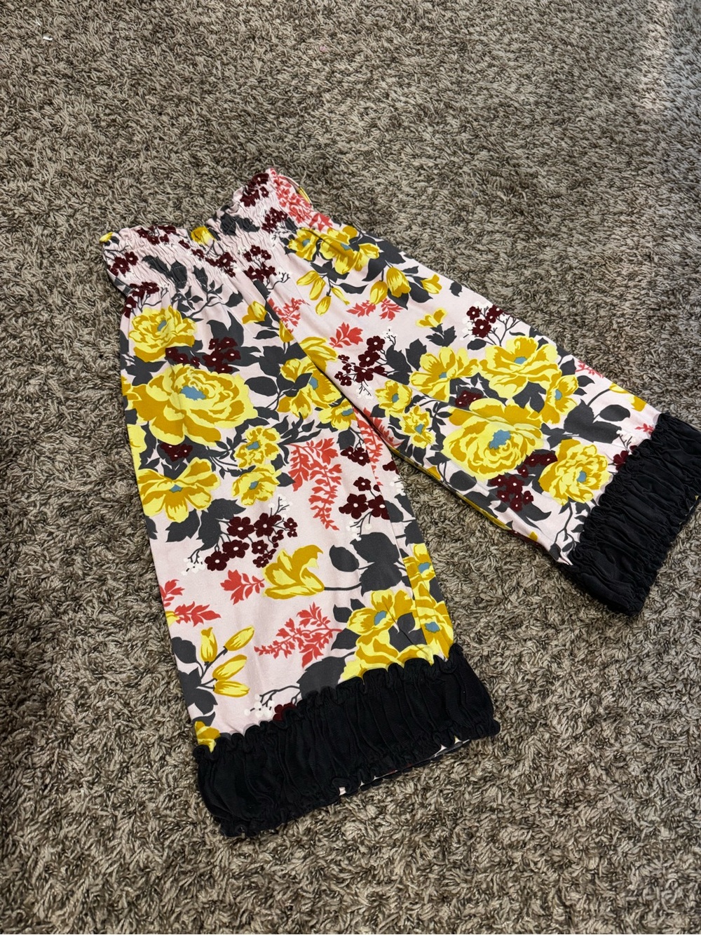 Persnickety Yellow Floral Wide-Leg Pants with Black Trim